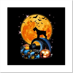 Giant Schnauzer Dog Moon Cliff Pumpkin Halloween Posters and Art